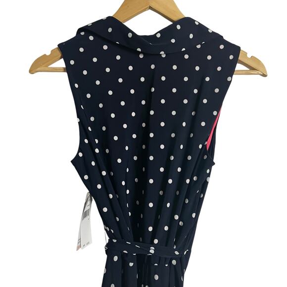 Sandra Darren Navy Polka Dot Sleeveless Button Shirt Midi Dress Size 10P - Picture 5 of 8
